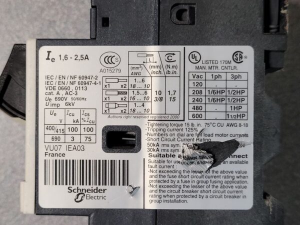 Disjoncteur moteur 1.6/2.5A GV2ME07 – Image 2