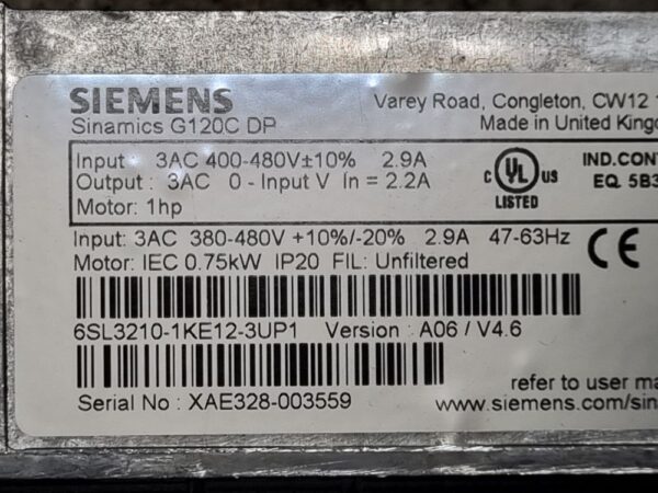 Variateur 0.75Kw 6SL3210-1KE12-3UP1 – Image 3