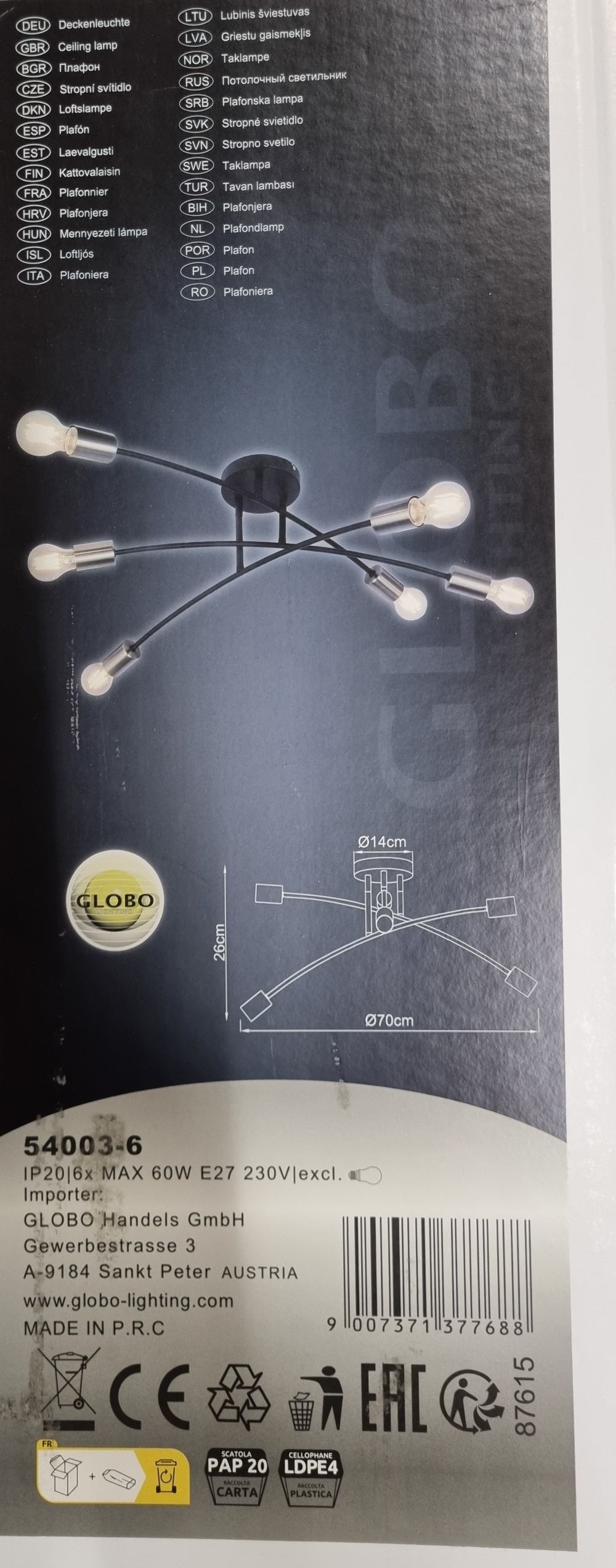 20251201_152707 Plafonnier central 6 lampes 54003-6 – Image 1