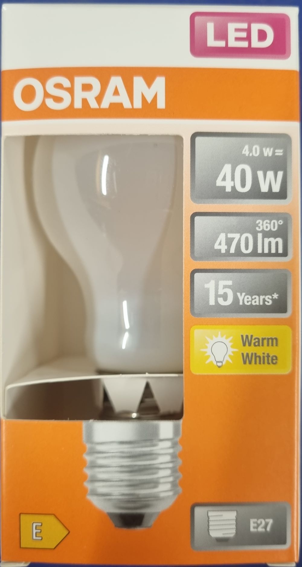 20251214_111941 Ampoule Led E27- 40W/4W - 470lm - Warm white - classe E – Image 1