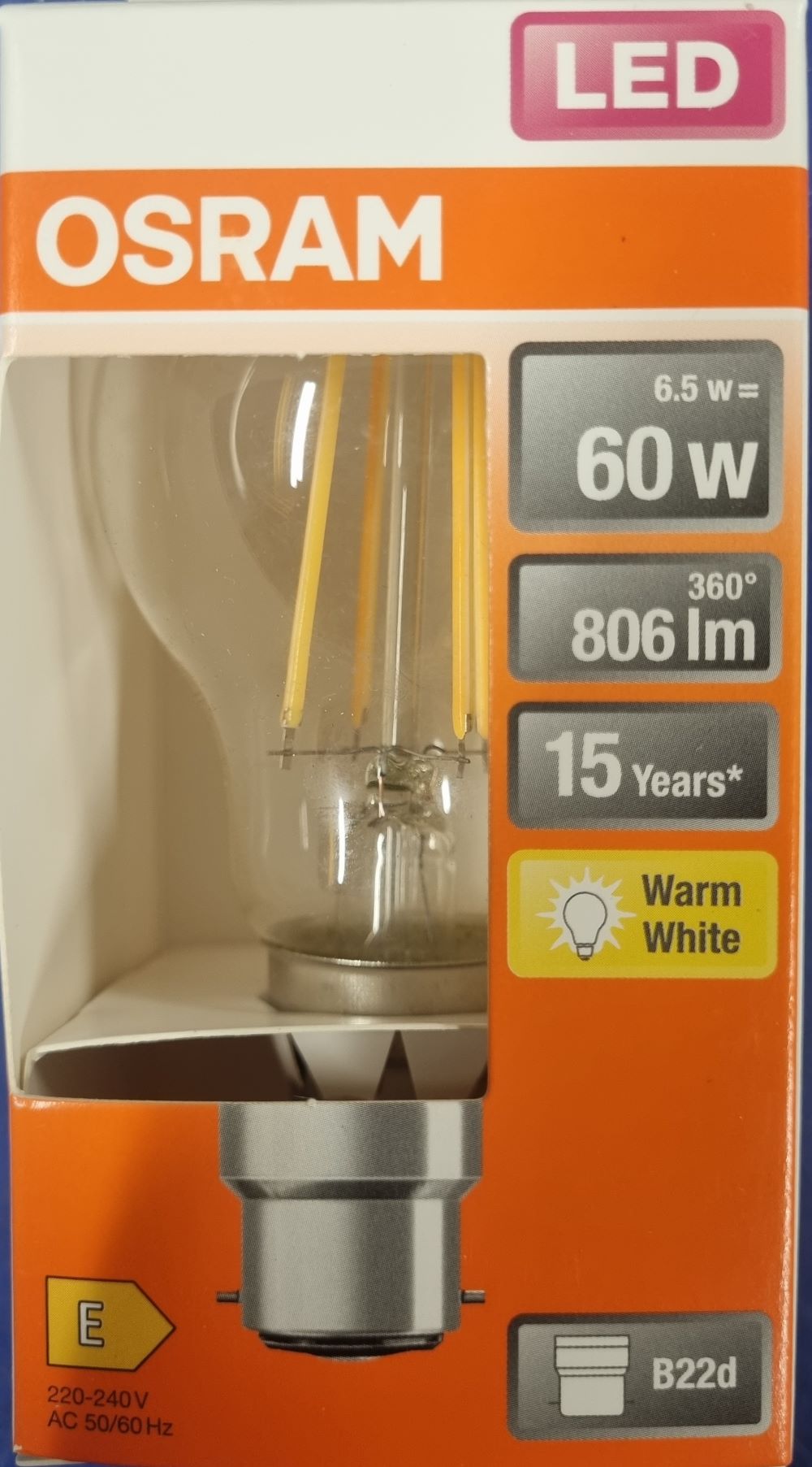 20251214_113758 Ampoule Led B22D- 60W/6.5W - 806lm - Warm white - classe E – Image 1