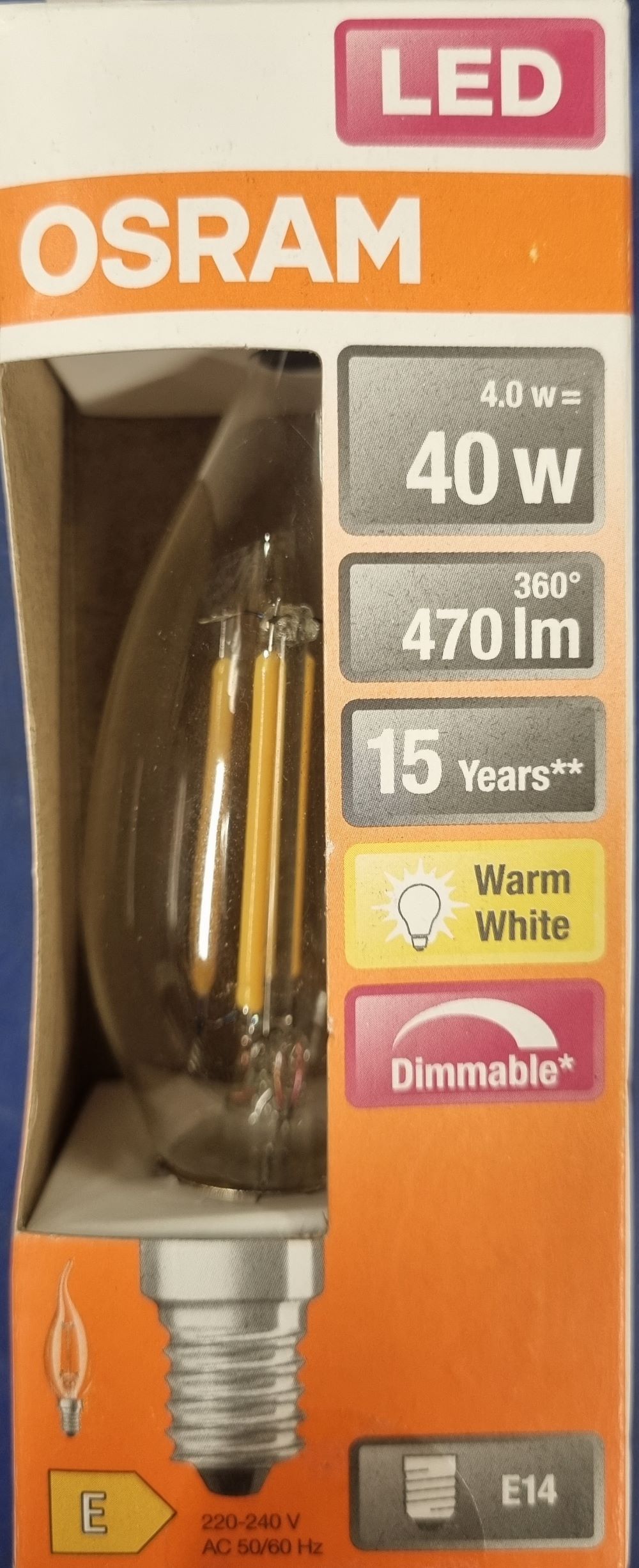 20251220_132733 Ampoule Led E14- 40W/4W - 470lm - Warm white - classe E - Bougie – Image 1