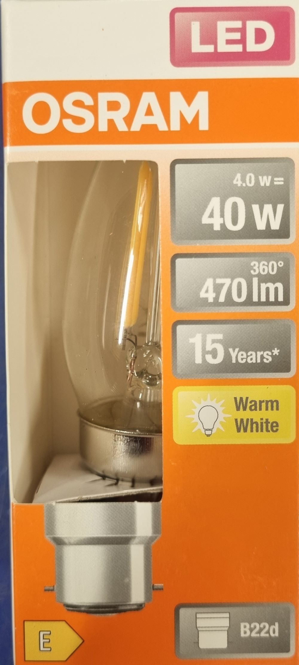 20251220_132926 Ampoule Led B22D- 40W/4W - 470lm - Warm white - classe E – Image 1