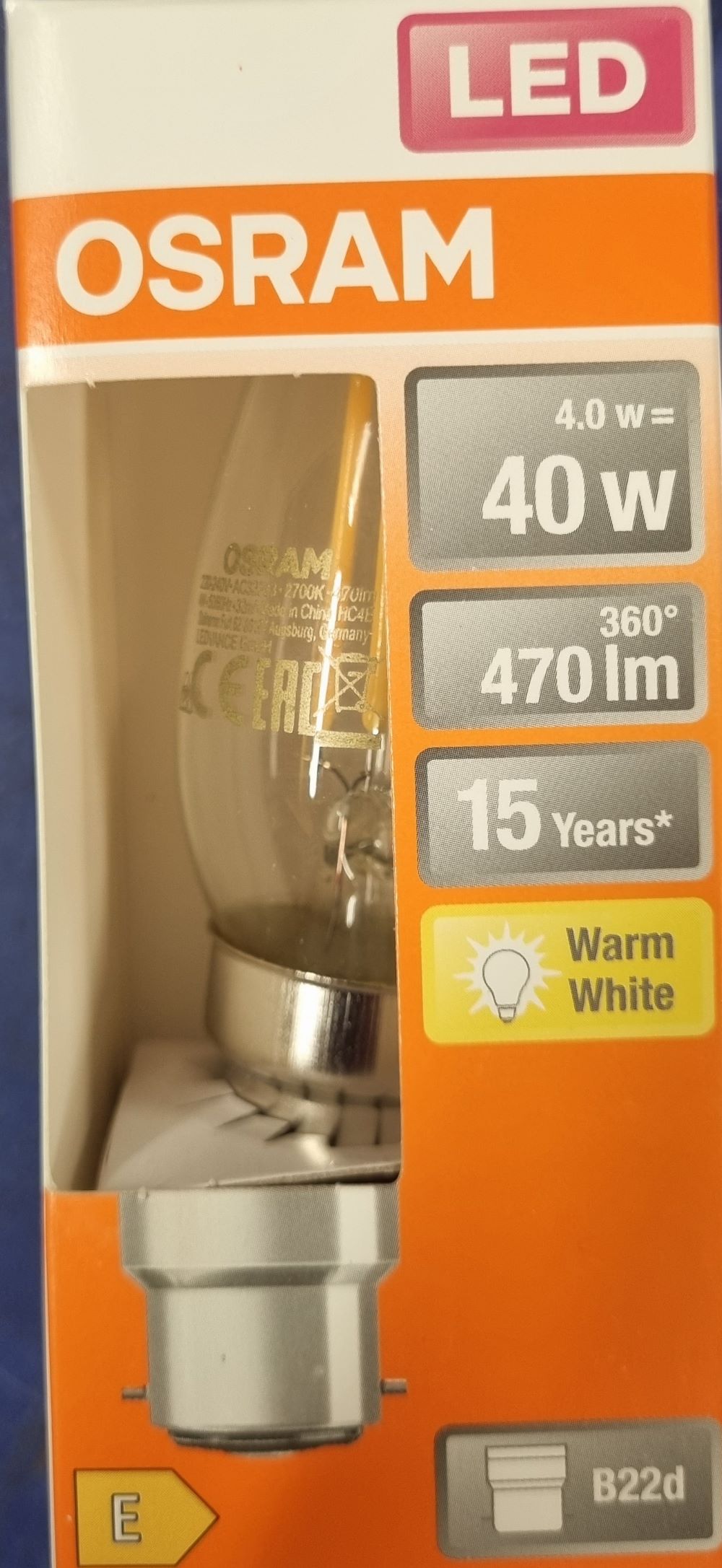 20251220_133507 Ampoule Led B22D- 40W/4W - 470lm - Warm white - classe E – Image 1
