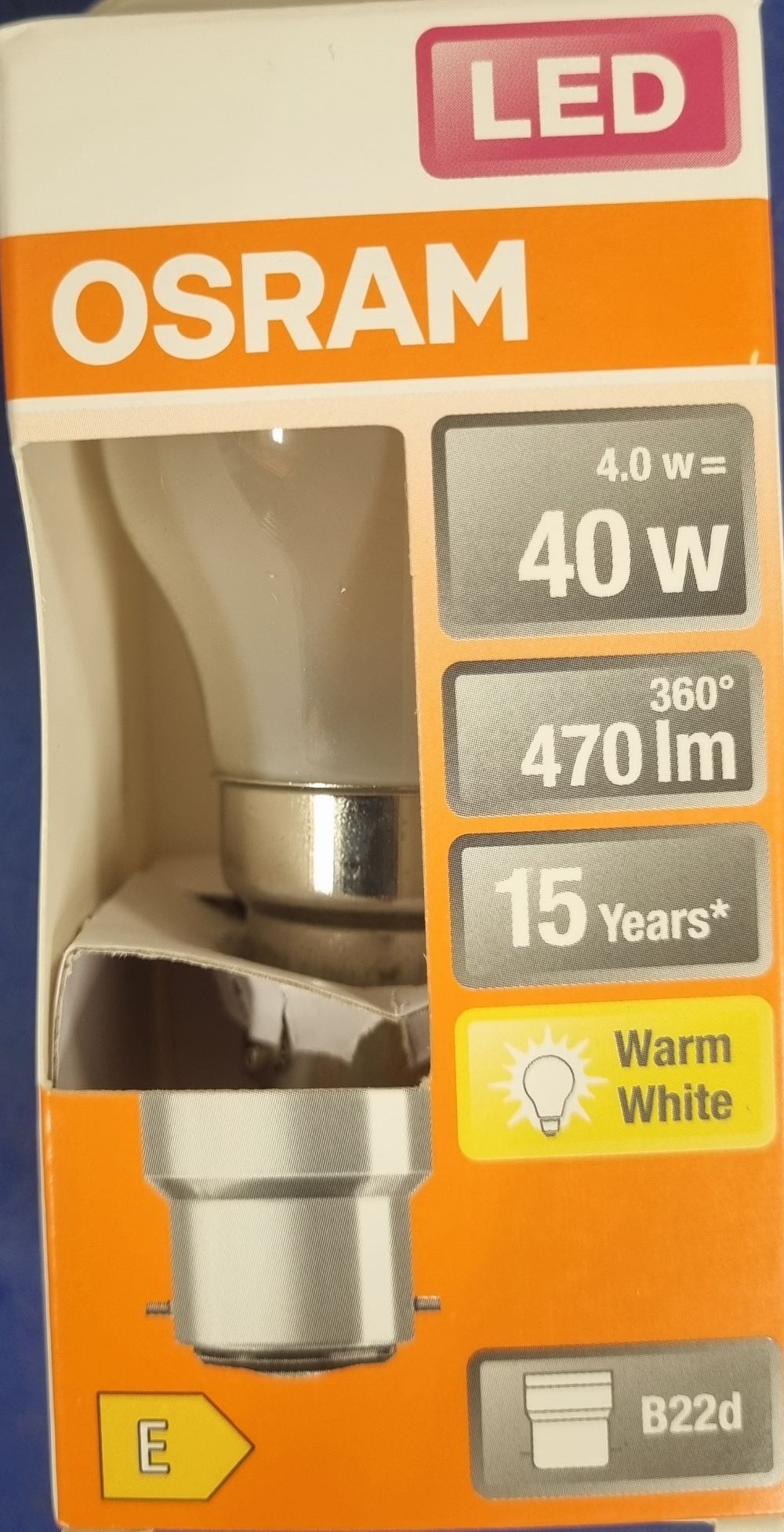 20251220_134430 Ampoule Led B22D- 40W/4W - 470lm - Warm white - classe E – Image 1