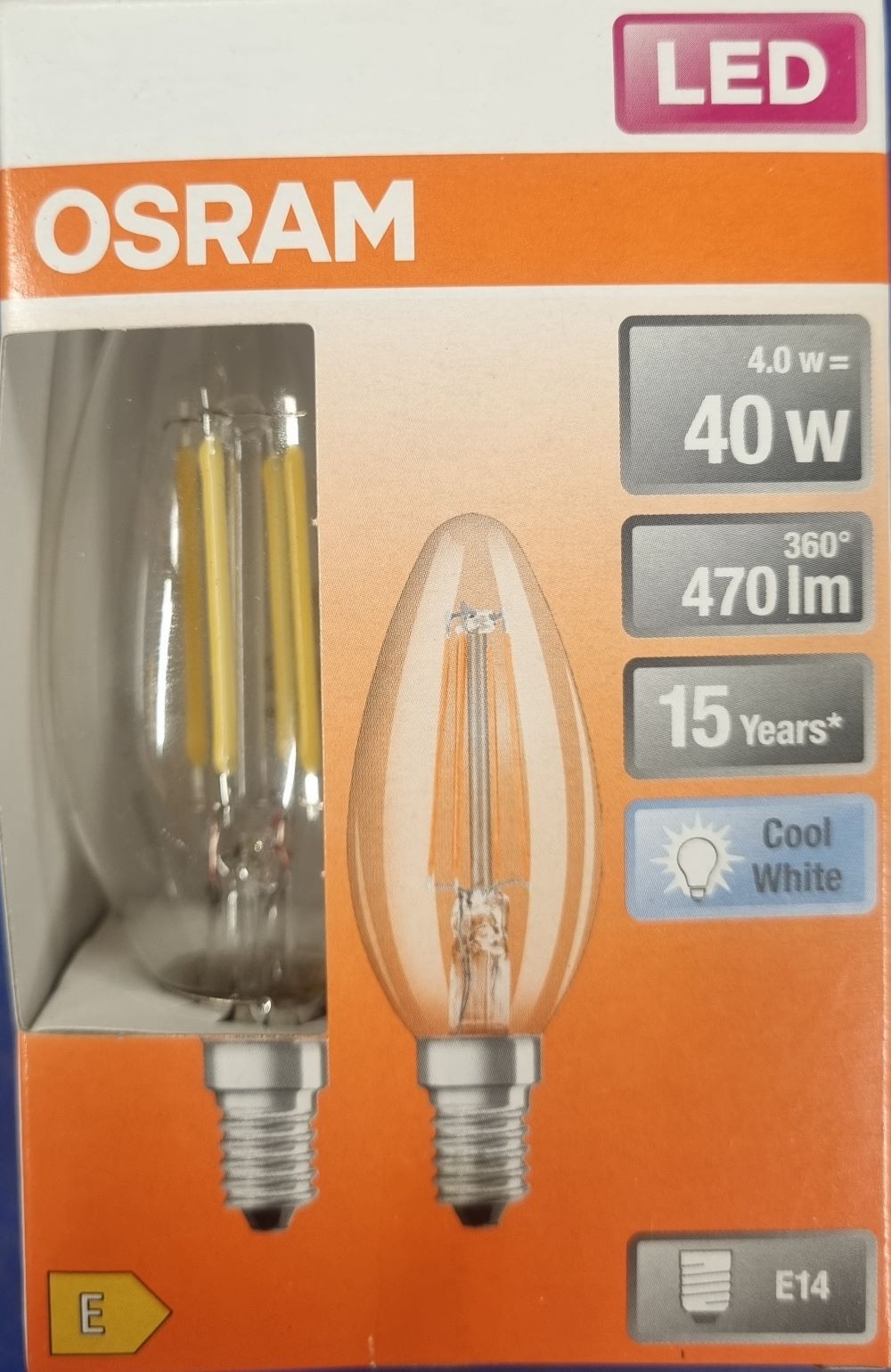 20251221_094207 Ampoule Led E14- 40W/4W - 470lm - Cool white - classe E - Boite de 2 – Image 1