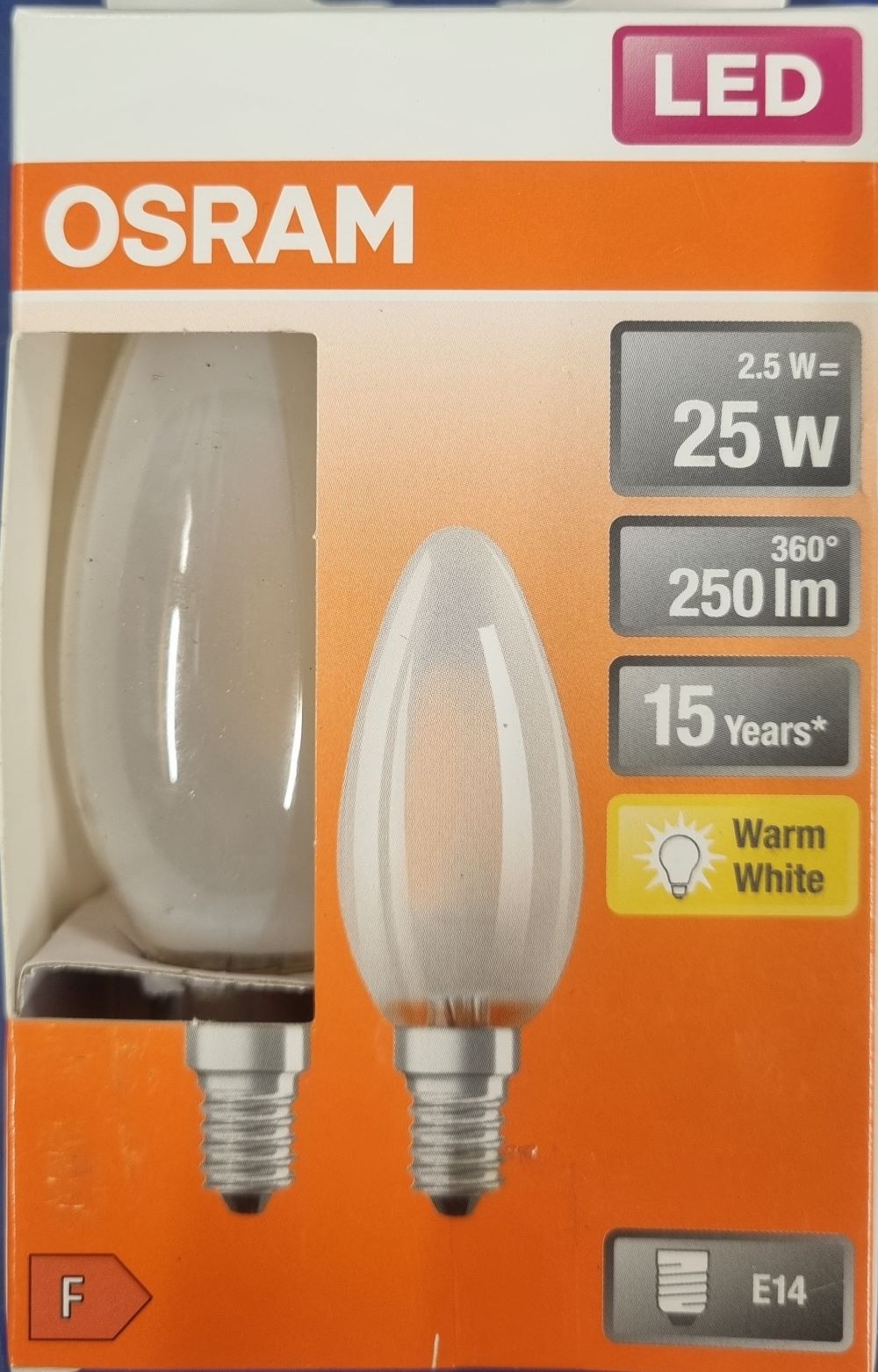 20251221_094414 Ampoule Led E14- 25W/2.5W - 250lm - Warm white - classe F - Boite de 2 – Image 1