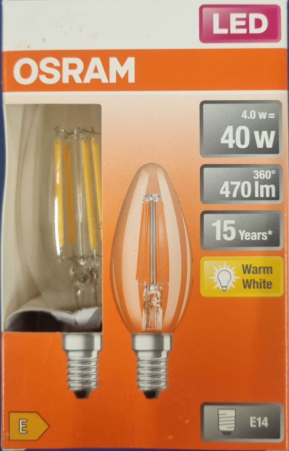 20251221_094600 Ampoule Led E14- 40W/4W - 470lm - Warm white - classe E - Boite de 2 – Image 1