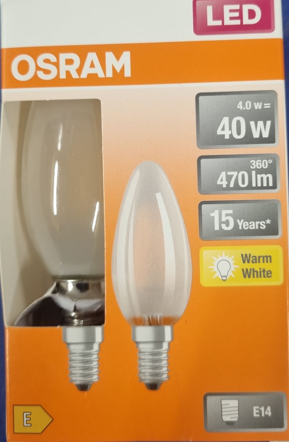 20251221_094747 Ampoule Led E14- 40W/4W - 470lm - Warm white - classe E - Boite de 2 – Image 1